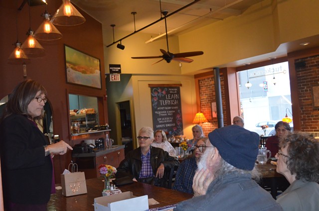 Vermonters listen to during Democratic candidate for governor Christine Hallquist. - ALICIA FREESE