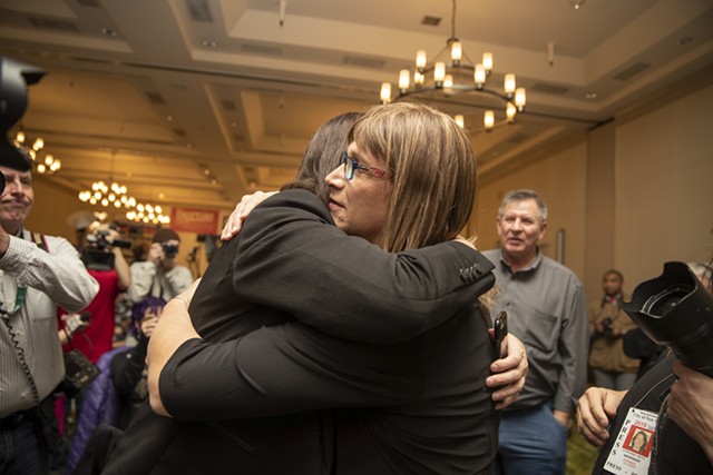 Christine Hallquist hugs a supporter. - JAMES BUCK