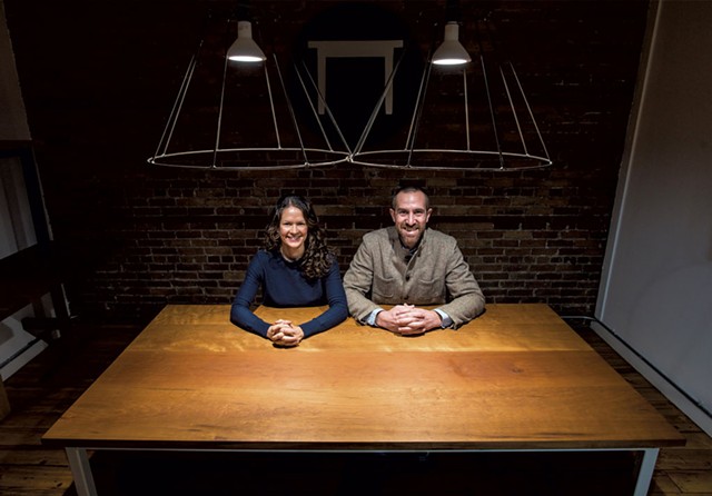 Jessica and Dustin Glasscoe of Vermont Farm Table at their offices in Burlington - GLENN RUSSELL