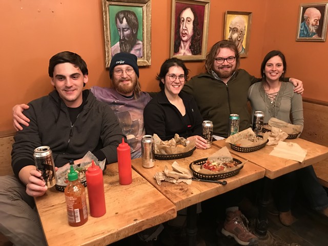 Jack Birmingham, second from right, and friends at Chubby Muffin - SALLY POLLAK