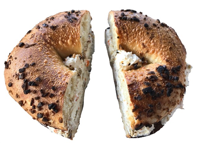 Toasted garlic bagel with vegetable cream cheese - COURTESY OF FELDMAN'S BAGELS