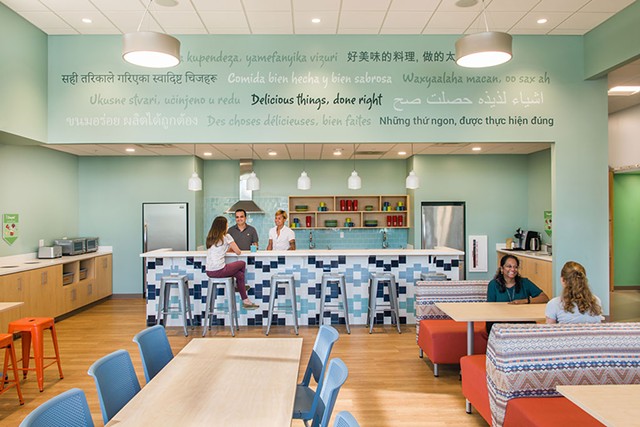 The cafe at Rhino Foods reflects the diversity of the company's workforce. - COURTESY OF CHRISTINE BURDICK DESIGN