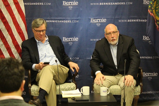 Tad Devine and Jeff Weaver at Bernie Sanders' campaign headquarters in March 2016 - FILE: PAUL HEINTZ