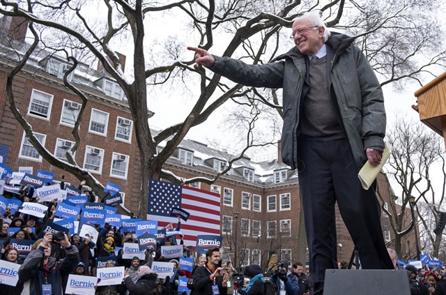 Sen. Bernie Sanders working the crowd at his presidential campaign rally in Brooklyn - AP PHOTO/CRAIG RUTTLE