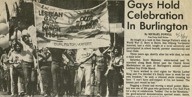 A 1984 story on Burlington's second gay pride march. - BERNARD SANDERS PAPERS, SPECIAL COLLECTIONS, UNIVERSITY OF VERMONT LIBRARY
