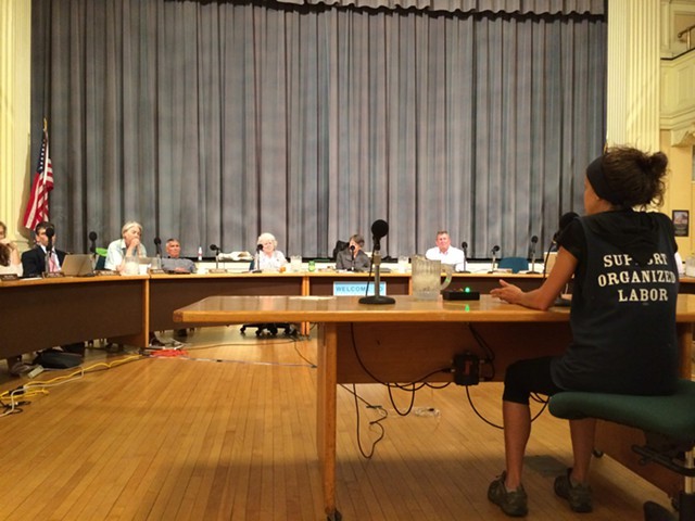 Karen Porter, a Howard Center worker, addresses the Burlington City Council earlier this year. - ALICIA FREESE