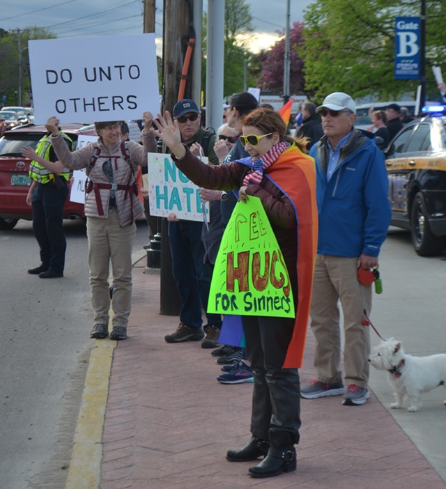 Protester Rebecca Roose outside Champlain Valley Expo - DEREK BROUWER