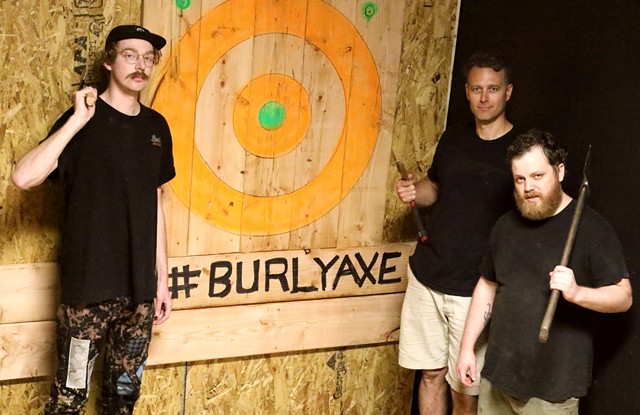Jules Townsend, Mike Garber and Jesse Snyder of Burly Axe Throwing - COURTNEY LAMDIN
