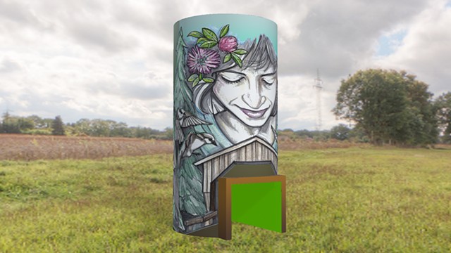 A projection of Rutherford's design on a Jeffersonville silo - COURTESY OF SARAH C. RUTHERFORD