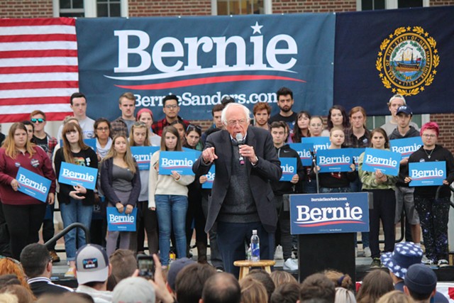 Sen. Bernie Sanders campaigns at the University of New Hampshire on Monday. - PAUL HEINTZ