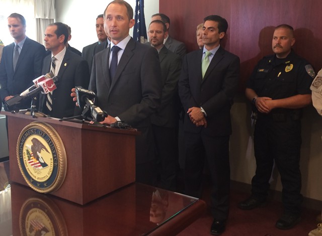 U.S. Attorney Eric Miller speaks at a Tuesday afternoon press conference. - MARK DAVIS