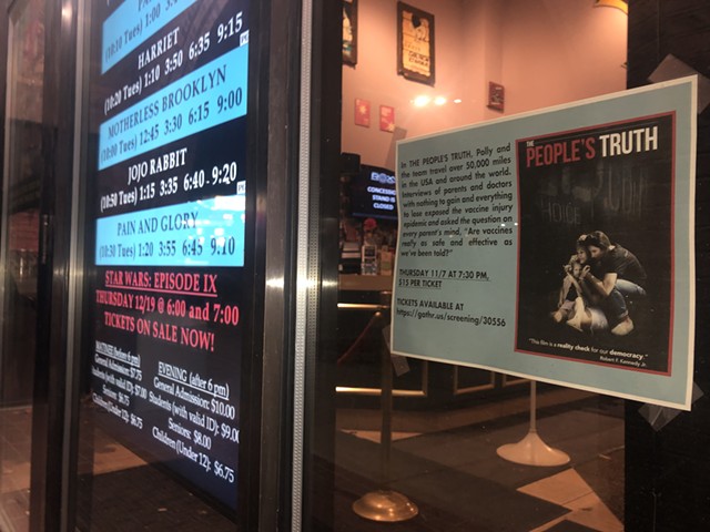 A poster for Vaxxed II: The People's Truth outside Merrill's Roxy Cinema on Thursday - COLIN FLANDERS