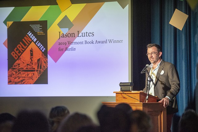 Jason Lutes accepting the Vermont Book Award - COURTESY OF JAY ERICSON