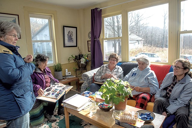From left: Susan Smith, Lani Ravin, Vicky Tamas, Glo Daley and Anya Schwartz inside the farmhouse at HOWL - KAREN PIKE