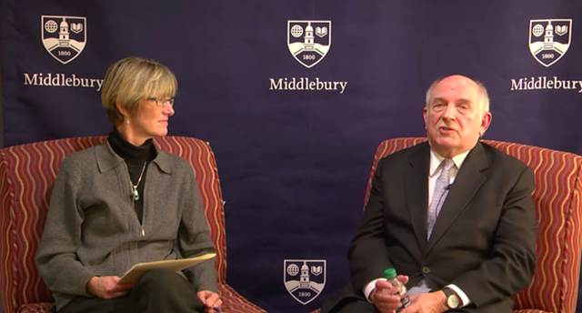 Professor Allison Stanger with Charles Murray on the live stream in 2017 - SCREENSHOT