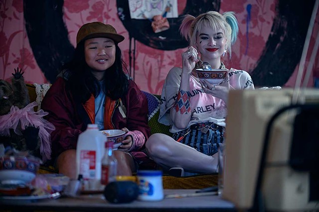 GIRLS JUST WANNA HAVE FUN Basco and Robbie play unlikely slumber party buddies in a goofy, low-stakes superhero flick.