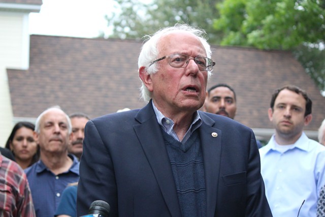 Sen. Bernie Sanders speaking outside his Burlington home in August 2016 - FILE: PAUL HEINTZ