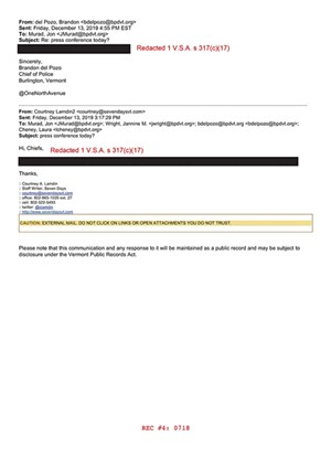 The city redacted an email sent by a Seven Days reporter. - XXXXX