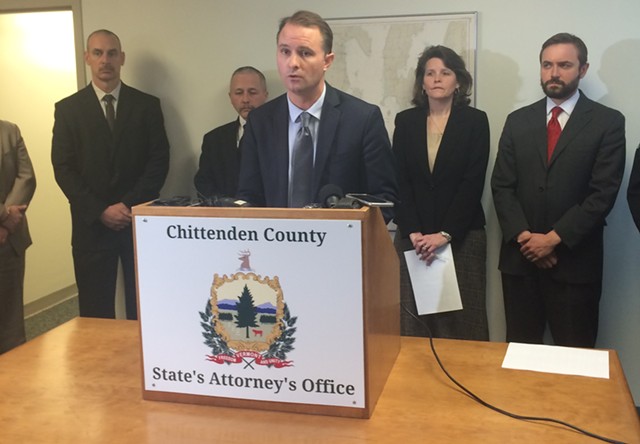 Chittenden County State's Attorney T.J. Donovan at a press conference on Monday - MARK DAVIS