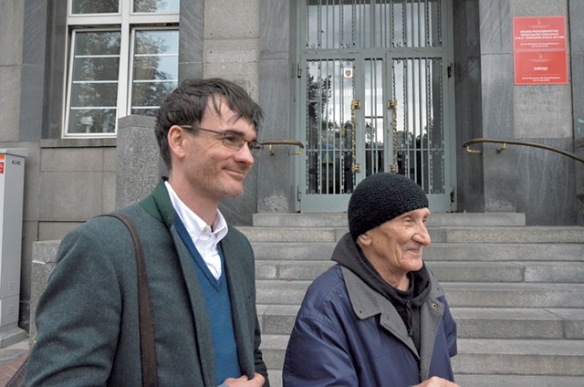 Author Jack Fairweather (left) with 89-year-old Bohdan Walasek, who fought with Witold Pilecki during the Warsaw uprising - COURTESY OF JACK FAIRWEATHER