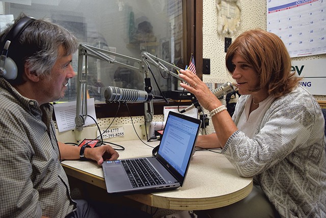 Christine talking to WDEV radio host David Goodman - TERRI HALLENBECK