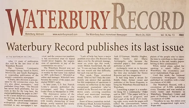 Media Note: Waterbury Record to Close