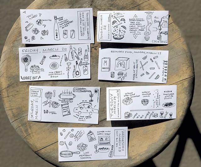 Sas Stewart's daily "tiny drawings" of quarantine meals - COURTESY PHOTO
