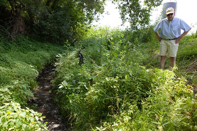 John Belter looking at a brook on his farm that has been found to be contaminated - KEVIN MCCALLUM