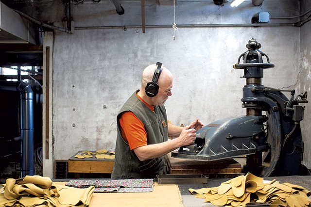 Mark McKerley cuts material at Vermont Glove's facility in Randolph - COURTESY OF VERMONT GLOVE/ADAM PLOTSKY