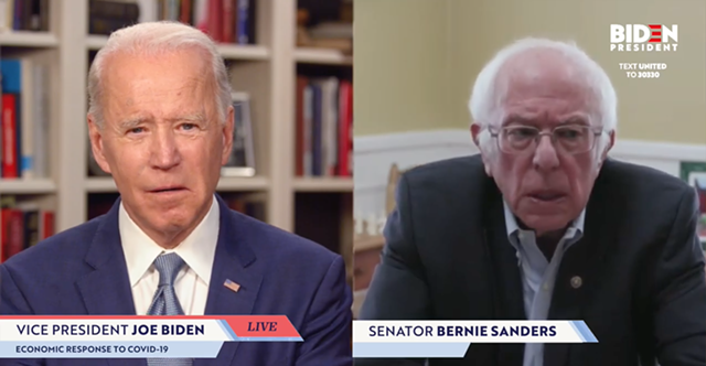 Joe Biden, left, and Bernie Sanders - SCREENSHOT
