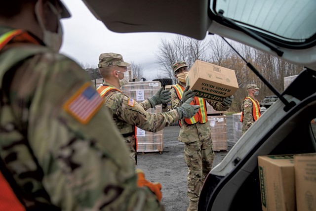 Vermont National Guard members distributing MREs in South Hero - PHOTOS: JAMES BUCK