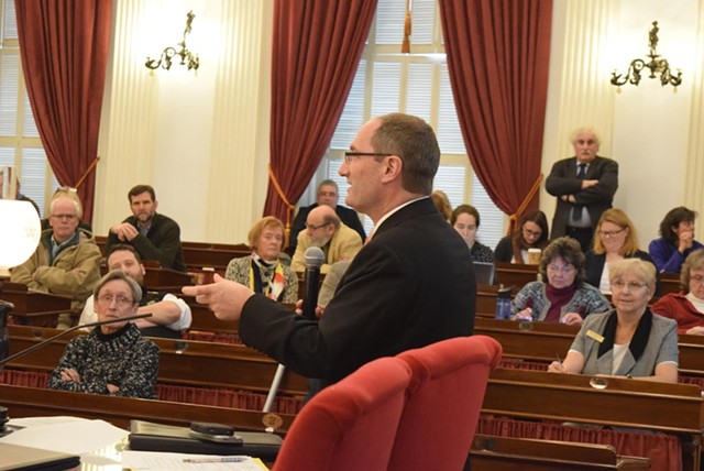 Agency of Administration Secretary Justin Johnson discussed budget issues Tuesday with legislators at  the Statehouse in Montpelier. - TERRI HALLENBECK/SEVENDAYS