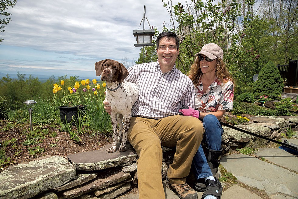 Stephen and Robyn Leffler with their dog, Torvie - JAMES BUCK
