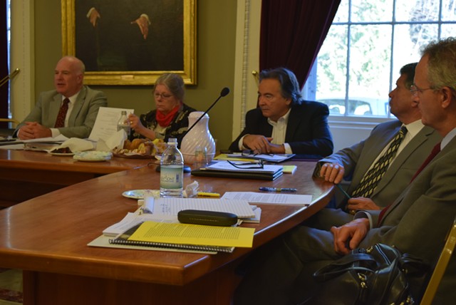 Sen. Jeanette White (D-Windham), second from left, discusses legalizing marijuana at a Statehouse meeting in November. - TERRI HALLENBECK