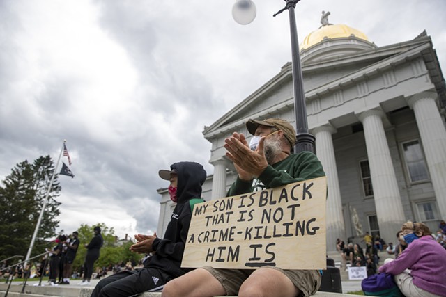 Protesters listen to speakers at a demonstration in Montpelier - FILE: JAMES BUCK