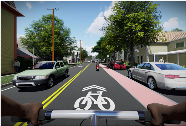 Rendering of a cyclist's view on Pine heading north toward Maple Street - CITY OF BURLINGTON