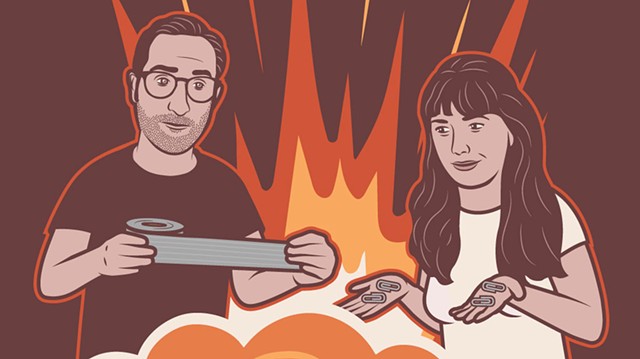Illustration of Nathan Hartswick and Annie Russell, hosts of "Duct Tape &amp; Paperclips" - COURTESY OF THOMAS MICHAEL HILL