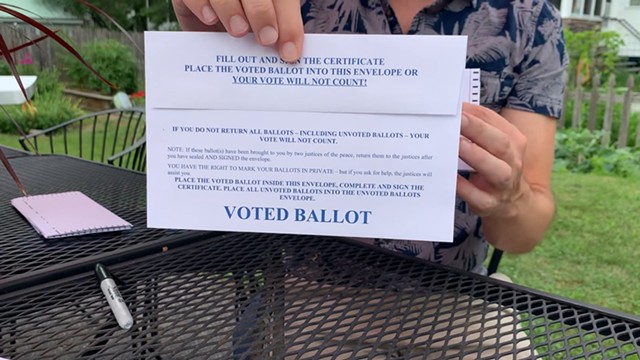 An absentee ballot from Vermont's August primary - EVA SOLLBERGER ©️ SEVEN DAYS