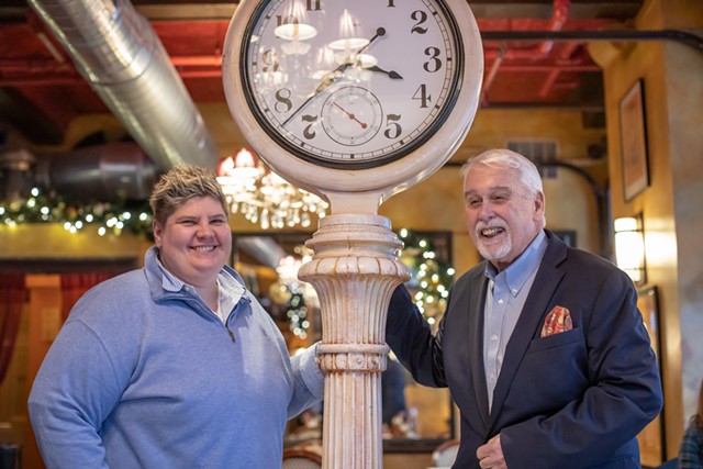 Chef-owner Donnell Collins and former co-owner Bob Conlon of Leunig's Bistro & Café, the first restaurant fundraiser participant - FILE: LUKE AWTRY ©️ SEVEN DAYS