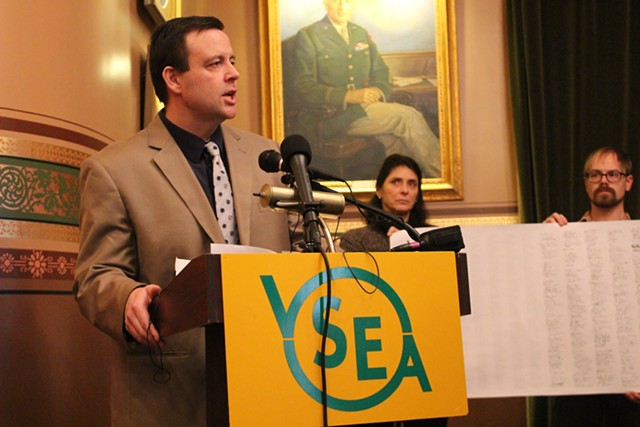 VSEA executive director Steve Howard at a Statehouse press conference - FILE: PAUL HEINTZ ©️ SEVEN DAYS