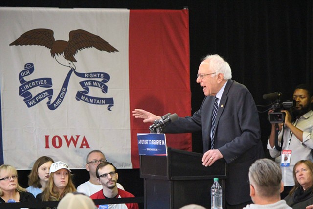 Sen. Bernie Sanders speaks Saturday in Manchester, Iowa - PAUL HEINTZ
