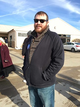 Patrick Connor at a Sanders rally in Manchester, Iowa - PAUL HEINTZ