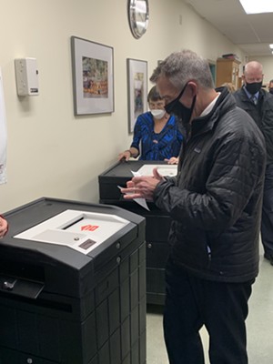 Gov. Scott submitting his ballot Tuesday - PAUL HEINTZ ©️ SEVEN DAYS