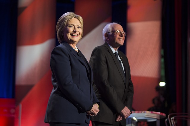 Sen. Bernie Sanders and Hillary Clinton at MSNBC's Democratic debate Thursday in Durham, N.H. - SCOTT EISEN/MSNBC