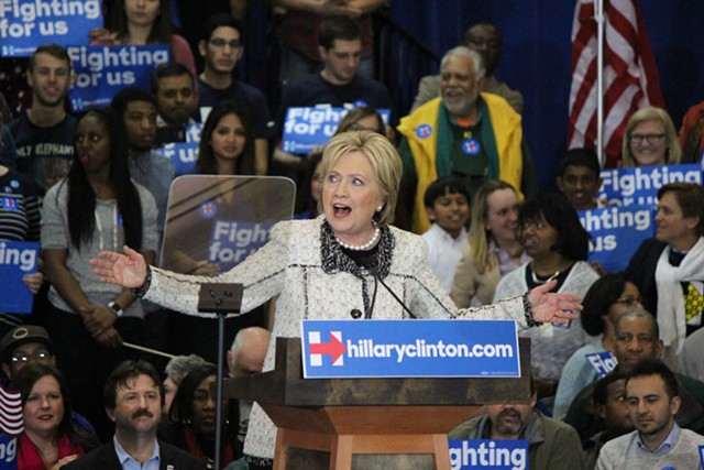 Hillary Clinton celebrates her victory Saturday night in Columbia, S.C. - PAUL HEINTZ
