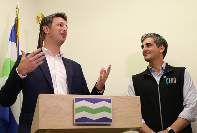 Luke McGowan (left) and Mayor Miro Weinberger - FILE: COURTNEY LAMDIN ©️ SEVEN DAYS
