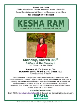 Kesha Ram to Hold D.C. Fundraiser
