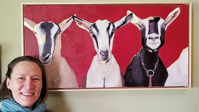 Hannah Sessions with a painting of her goats - COURTESY OF HANNAH SESSIONS