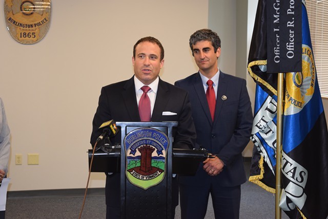Burlington Police Chief Brandon del Pozo (left) and Mayor Miro Weinberger - FILE: TERRI HALLENBECK
