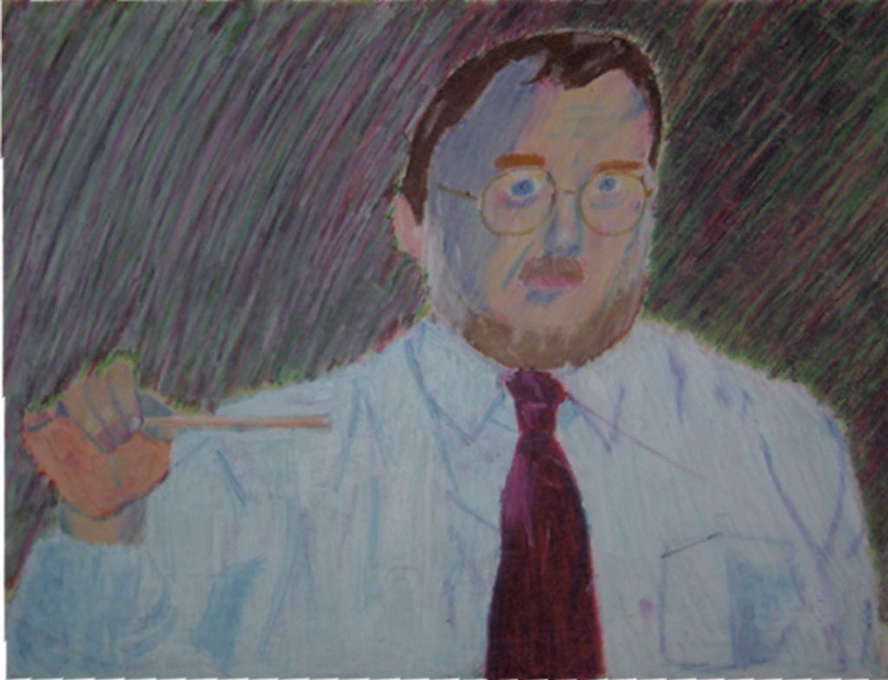 Chalk portrait of Mr. Irwin from the late 1990s by student Aaron Todd - COURTESY PHOTO